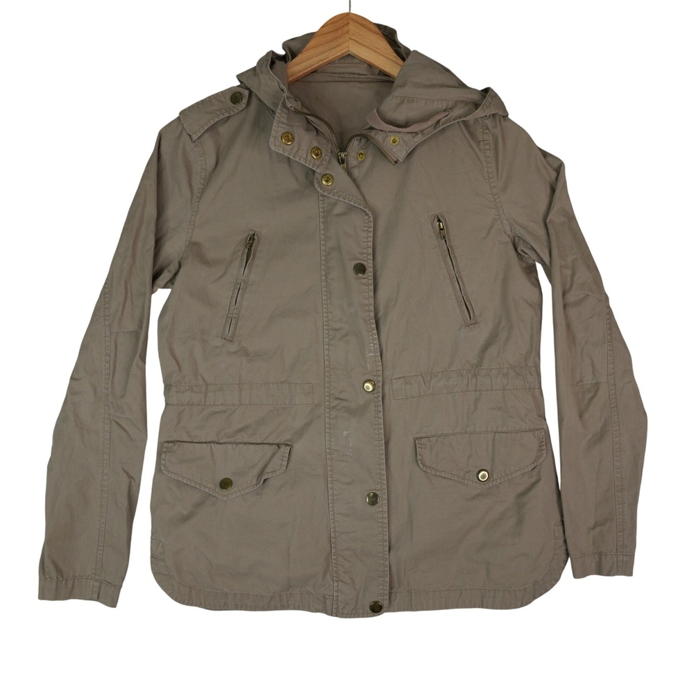 Love Tree Hooded Utility Jacket Womens S Khaki Cotton Workwear